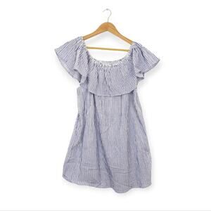 Bishop + Young Blue And White Striped Off-Shoulder Shift Dress Size M